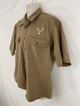Cabelas Mens L Brown Cotton Canvas Big Buck Whitetail Deer Short Slv Denim Shirt - £15.41 GBP
