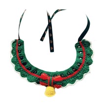 Green Red Handmade Crochet Cat Collar Cute Knitted Knotbow Dog Christmas Jingle  - $30.40