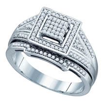 Sterling Silver Round Diamond Square Cluster Bridal Wedding Engagement R... - $5,585.90 MXN