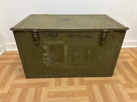 Vintage Military Storage Chest w Tray Wood Trunk green tool box foot loc... - $75.00