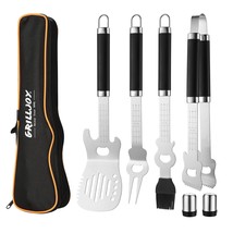 7Pcs Guitar Style Bbq Tool Set With Long Handles-Heavy Duty Stainless St... - £48.74 GBP