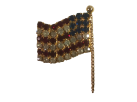 Hobe Signed Vintage Usa Flag Brooch, Red, White And Blue Rhinestones, Goldtone - £13.91 GBP