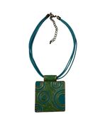 Vintage Statement Pendant Necklace Green Blue Enamel Geometric Cord Neck... - $16.20