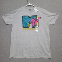 MTV Mens T Shirt Size Large Gray Classic Finger Print Logo Adult Unisex Retro - £14.35 GBP