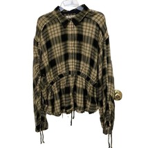 We the Free by Free People Green Plaid Button Up Shirt Womens Size Large - $18.00