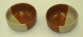 2 Small Berry Bowls Pottery Brown Cream Unsigned Hand Made 4&quot; Dia 2&quot; Tall - £10.97 GBP