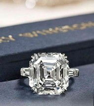 Asscher Cut 3.25Ct Three Simulated Diamond Engagement Ring 14k White Gold Size 9 - £214.72 GBP