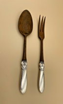 Georg Jensen Cactus Sterling Handle 11&quot; Wood Salad Serving Fork &amp; Spoon ... - $255.00