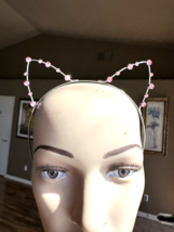 Silver Metal Pink Rhinestone Cat Kitty Ears Sexy Cosplay Party Anime Headband - £11.74 GBP