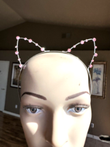 Silver Metal Pink Rhinestone Cat Kitty Ears Sexy Cosplay Party Anime Headband - £11.26 GBP