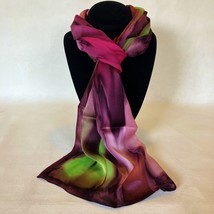 Hand Painted Silk Scarf Bubblegum Hot Pink Lime Green Plum Unique Neck W... - $56.00