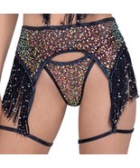 Sequin Fishnet Garter Belt Fringe Hips Iridescent Straps Dance Rave Blac... - £31.86 GBP