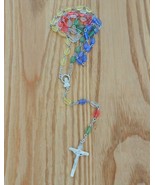 Lovely vintage silver tone &amp; multi color beaded rosary - $20.00