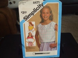 Simplicity 6471 Girl&#39;s Top in 3 Lengths Pattern - Size 10 Bust 28 1/2 Wa... - $7.91