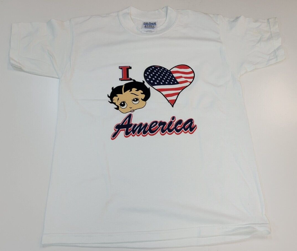 Primary image for Vintage Y2K Betty Boop  I love America Kids T- Shirt Sz: L 14-16