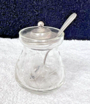 Antique Webster Sterling &amp; Crystal Mustard Jar w Lid &amp; Spoon Etched Flor... - £35.04 GBP