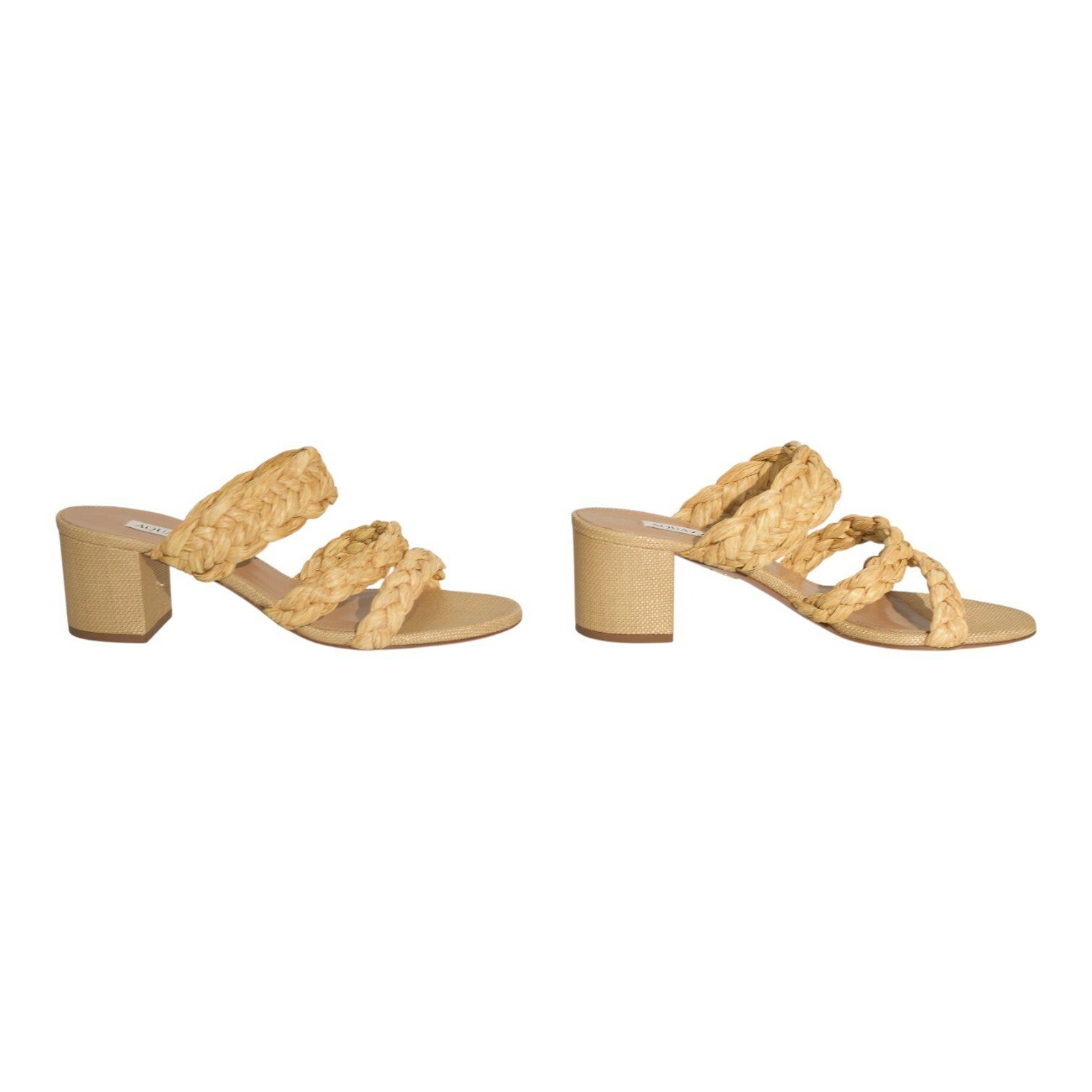 Aquazzura Costiera 50 natural beige raffia sandals medium heels size 38,5-8,5US Item image 2