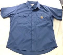 Carhartt Mens Blue Rugged Flex Short Sleeve Shirt XL Polyester Cotton Blend - $15.20