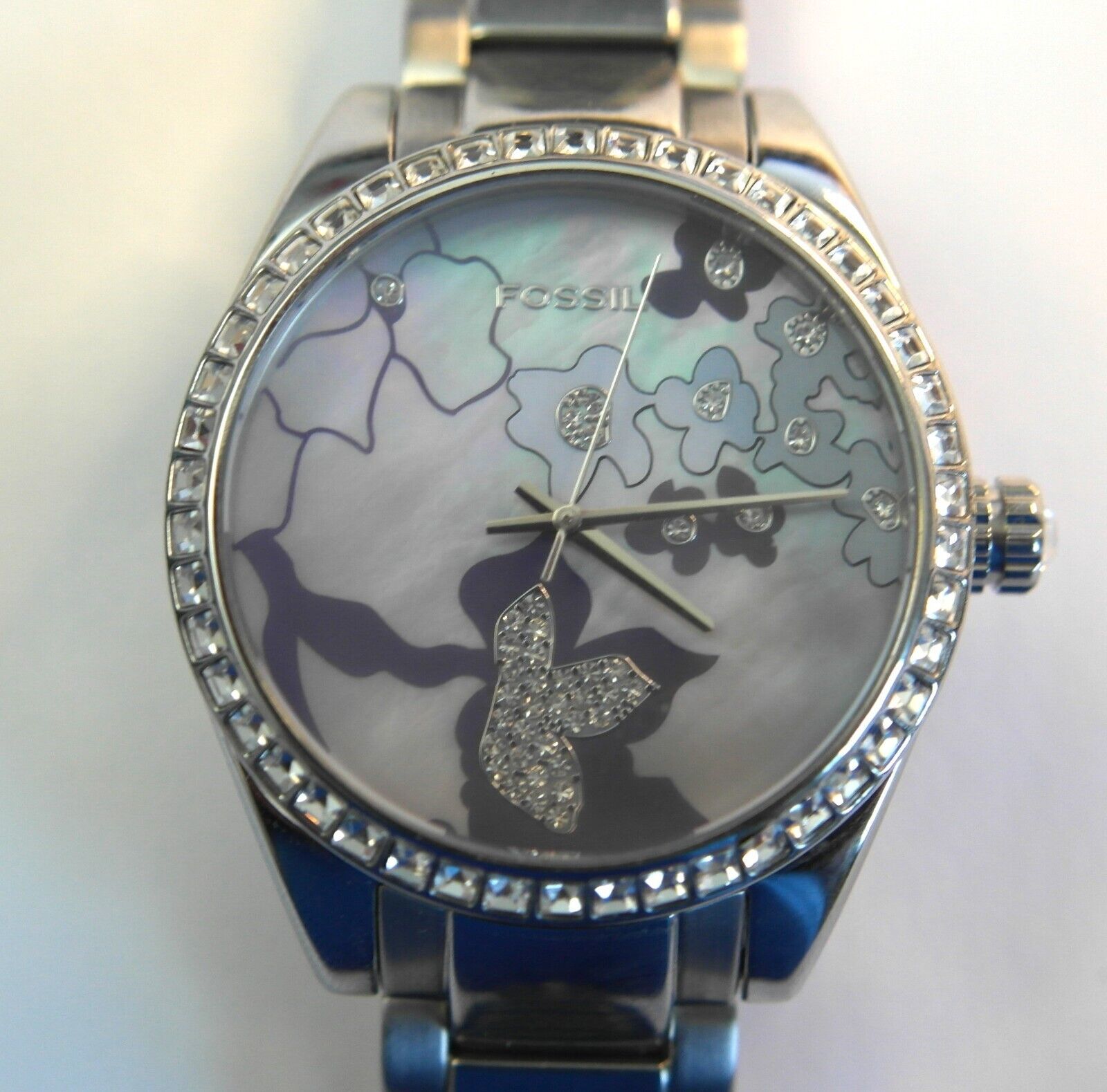 FOSSIL ES-1957 Quartz MOP Rhinestones All SS Women&#39;s Wristwatch - $21.29