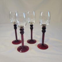 Set 4 Vintage Ruby Long Stem Clear Cup Cordial Glass MCM Glass Barware Liquor  - £22.94 GBP