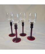 Set 4 Vintage Ruby Long Stem Clear Cup Cordial Glass MCM Glass Barware L... - £22.67 GBP
