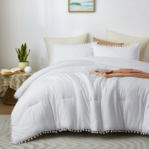 Boho Comforter Set, Boho Bedding set with Pom Poms Fringe Design, 1 Aesthetic Co - £41.20 GBP