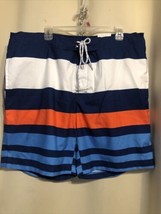 20C NWT Men&#39;s ST John&#39;s Bay XXL Swim Trunks Blue White Orange Striped - £7.52 GBP