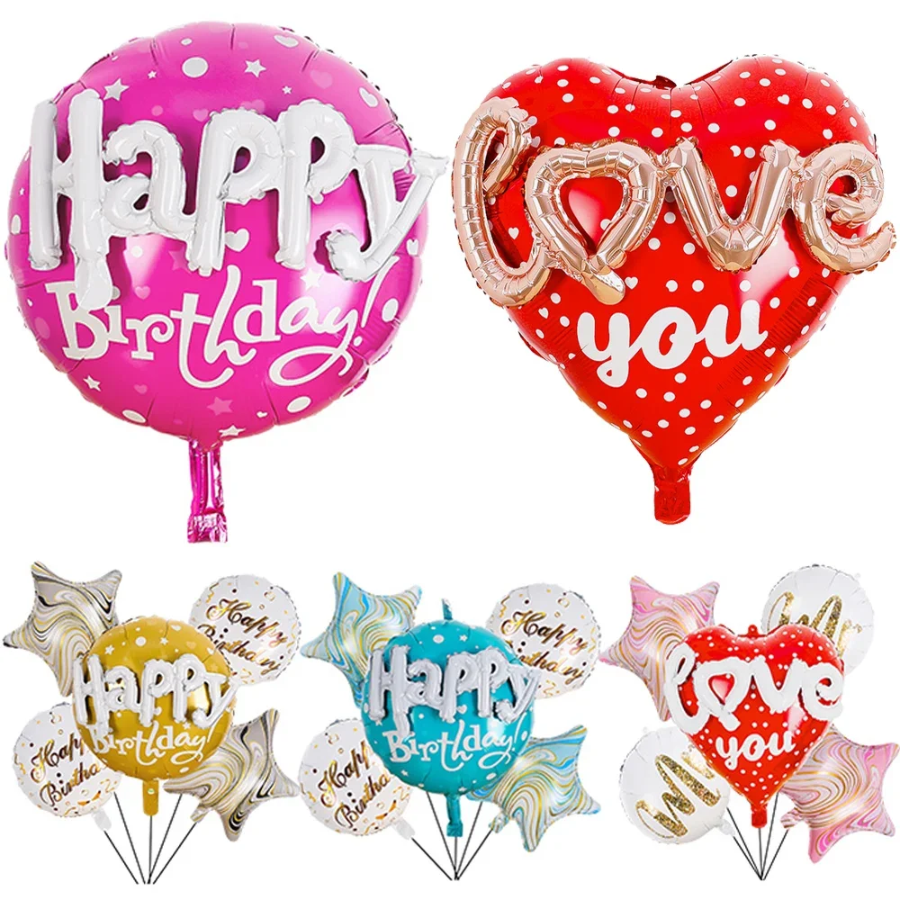 Round Heart-shaped Aluminum Foil Balloon Sets Kids Toys Birthday Party Inflation - £8.39 GBP