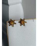 Vintage 50s Gold Tone Amber Rhinestone Earrings Screw Back - $35.96 CAD