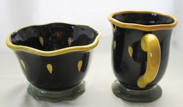 Susan Winget Certified International Garden Brights BLACK Mug and Bowl 2 pc Set - $15.83