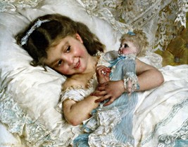 Art Girl with doll by Emile Munier. Children Oil Painting Giclee Print C... - $165.84 MXN+