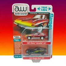 Auto World 2 pk Target Ultra Red Flames Chevy Corvette 427 2017 Dodge Vi... - $16.48