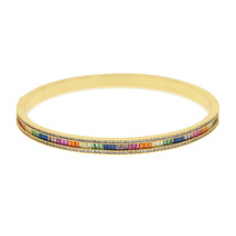 New Rainbow Cz Cuff Bracelet For Women 58mm Gold Color Delicate Jewelry Multicol - $28.24