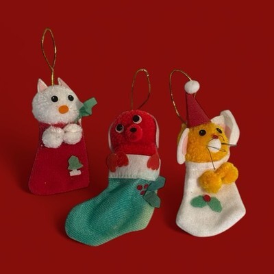 Russ Berrie Felt PomPom Christmas Tree Ornaments Santa Mouse, Kitty Cat Red Dog Item image 3