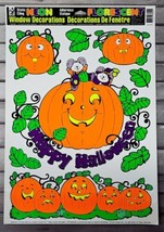 Halloween Neon Flourescent Window Decor Cling Pumpkin Jack-O-Lanterns VTG - £6.07 GBP