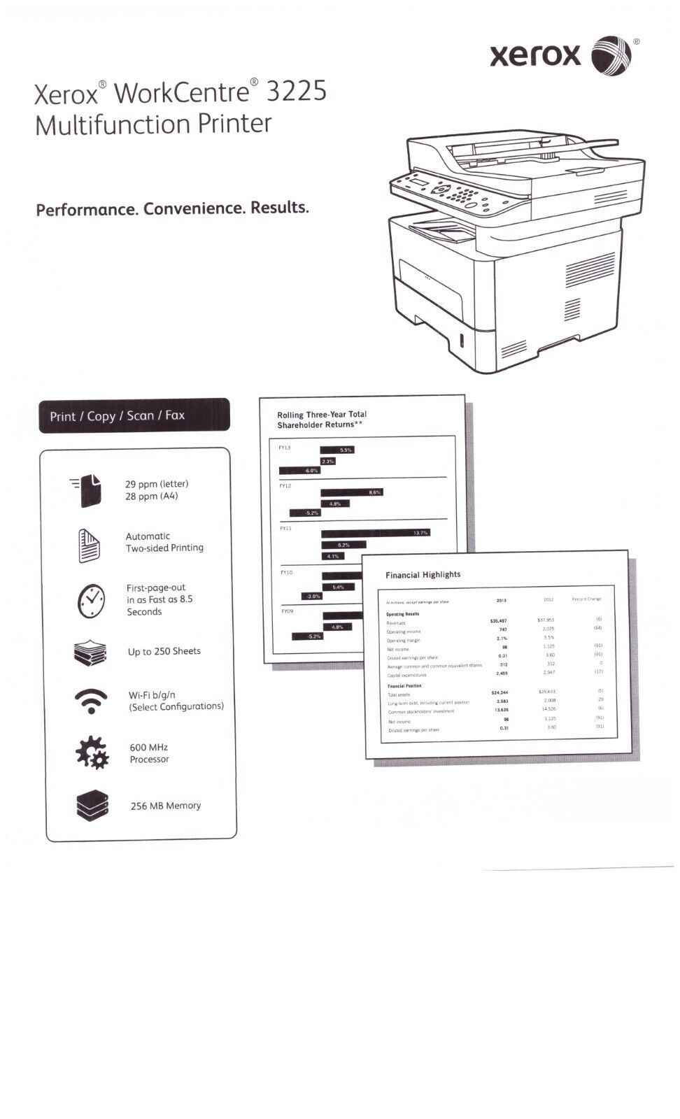 Xerox WorkCentre 3225 Monochrome MFC All in One Laser Printer - $199.95
