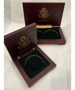 ONE (1)  WOOD CHALLENGE COIN BOX EMPTY MILITARY PRESIDENT GOLD EAGLE SEA... - $215.80 MXN