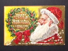 A Merry Xmas One &amp; All Christmas Santa Smoking Pipe Gold Embossed Postcard c1910 - £7.98 GBP