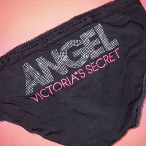 Victoria&#39;s Secret M COTTON Panty Black PINK Silver CRYSTALLIZED ANGEL 20... - $29.69