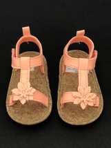 Carter's Size 3 Peach Strappy Sandals with Peach Flower Hook and Loop Closure - £7.99 GBP