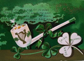 St Patrick&#39;s Day Postcard Erin Go Bragh Irish Memories Pipe Harp 1909 Series 2 - £11.01 GBP