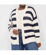 Women&#39;s Plus Size Open-Front Striped Lace-Stitch Cardigan - $35.00