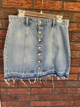 Sonoma Raw Edge Denim Skirt Size 8 Gold Button Front Blue 100% Cotton - $8.55