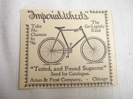 1896 Imperial (Bicycles) Ad, Ames &amp; Frost Company, Chicago Th Go-Lightly... - £6.38 GBP