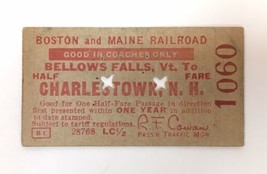 1957 B&amp;M Boston Maine Railroad Ticket Bellow Falls VT to Charlestown NH - £9.41 GBP