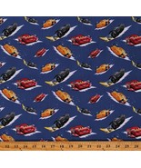 Cotton Cars Toss Lightning McQueen Racing Kids Blue Fabric Print by Yard... - £20.74 GBP