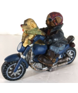 BIKER TEDDY BEAR And DOG RIDING MOTORCYCLE Figurine Metal? Heavy - $15.19