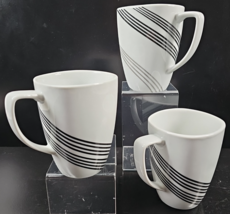 3 Corelle Urban Arc Mugs Set Corning Black Gray Line Square Drink Coffee Cup Lot - $29.67