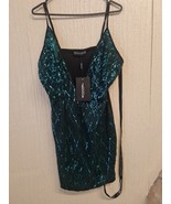 Pretty Little Thing Black/Green sequin party strappy Vfront Dress Size 1... - £22.84 GBP