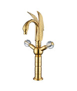 Gold single hole bathroom basin Vessel Sink tall swan faucet tap crystal... - $558.00 CAD